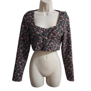 ZARA Floral Long Sleeve Corset Crop Top Size S